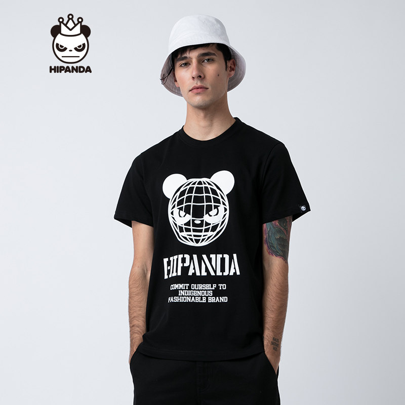 hipanda 你好熊猫 设计潮牌 新品 男款 3d熊猫头 短袖 t恤