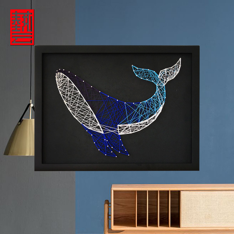 钉子毛线画diy 手工制作_钉子毛线绕线画鲸材料钉线画 diy 手工制作