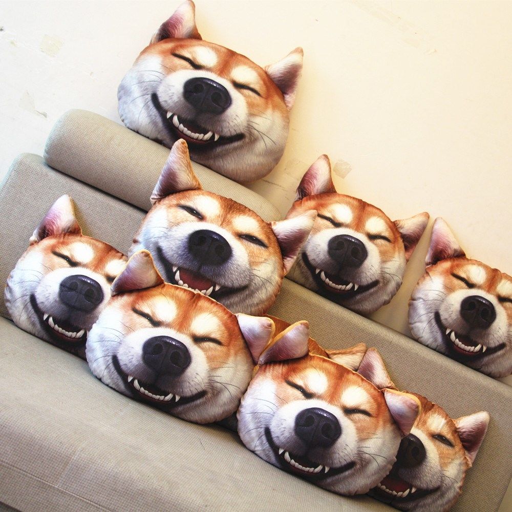 3d神烦狗狗头抱枕仿宠物暖手奇葩靠枕滑稽柴犬男生搞怪二哈枕头优惠券