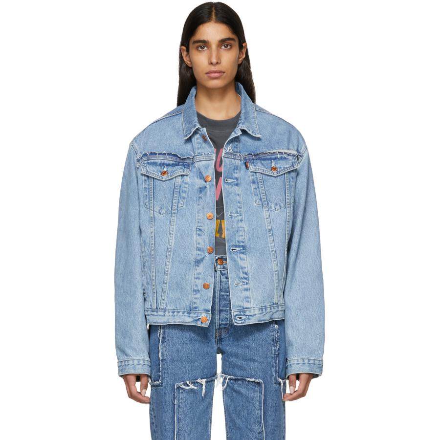 vetements外套_美国代购18秋冬 vetements 浅蓝色 拼接宽松 女士 牛仔