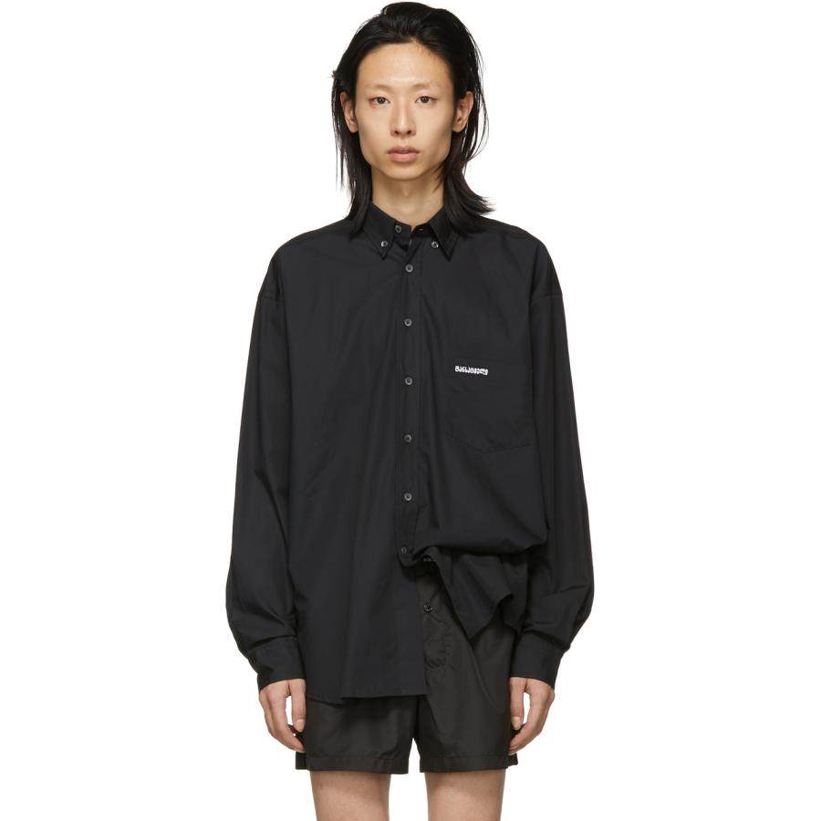 包邮 海外代购19春夏 vetements 黑色文字刺绣宽松长袖衬衫   现价