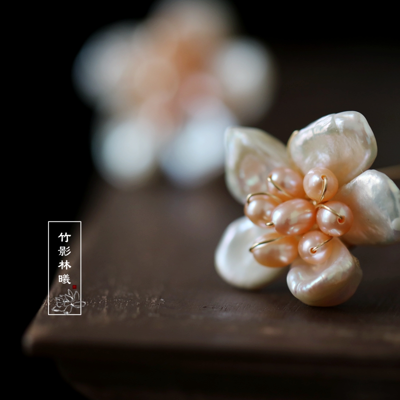 一折旗袍配饰_原创古代发簪巴洛克珍珠花朵小簪子发钗古典汉服旗袍