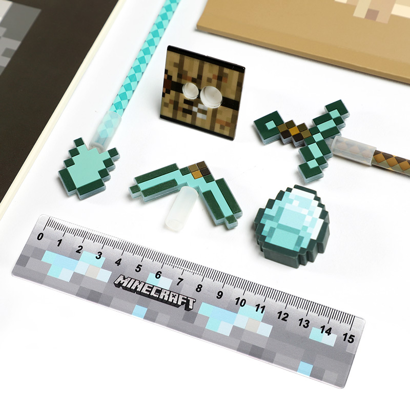 我的世界文具套装钻石橡皮卷笔刀格尺铅笔套装minecraft周边钻石