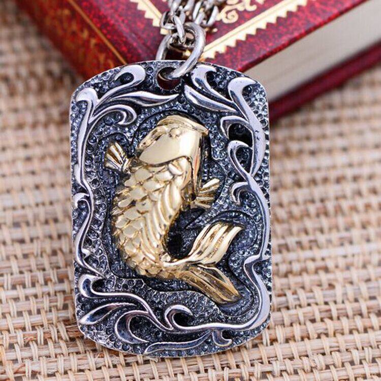 佛牌吊坠 纯银_圣火 925纯银 泰银 鲤鱼跃龙门佛牌鲤鱼吊坠男士招财