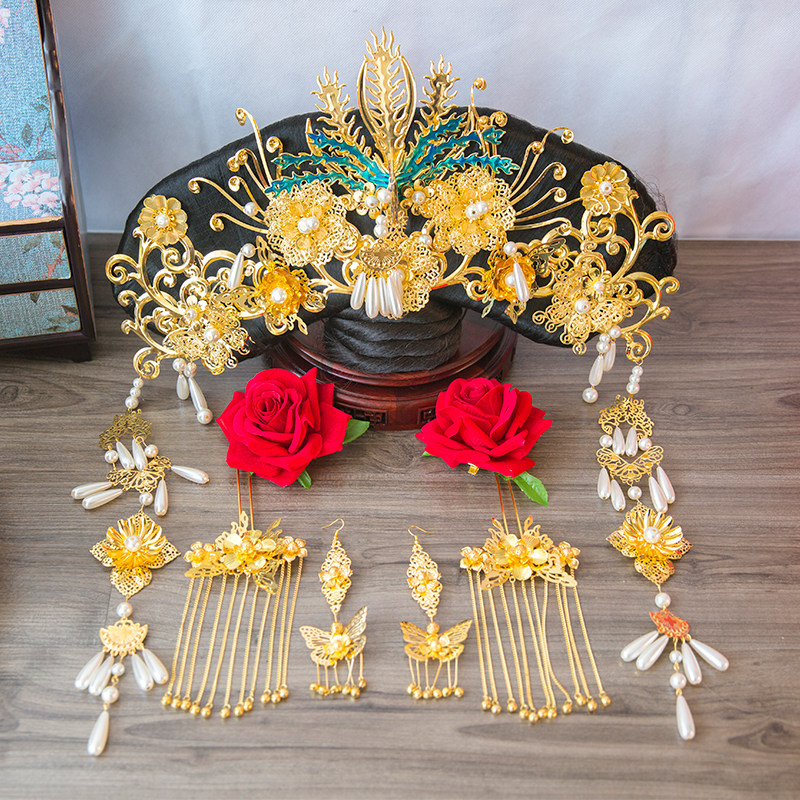 水舞a3065 新娘头饰中式花朵凤冠古装套装流苏结婚礼秀禾头饰