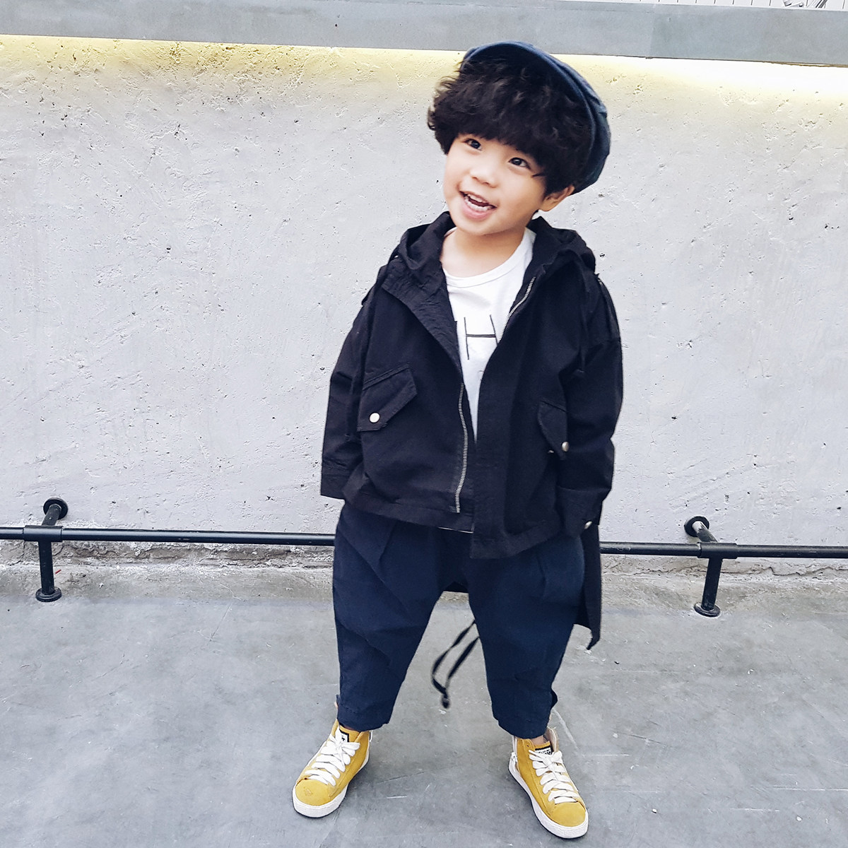 男童风衣外套春装2018新款韩版儿童纯棉前短后长连帽风衣设计师款