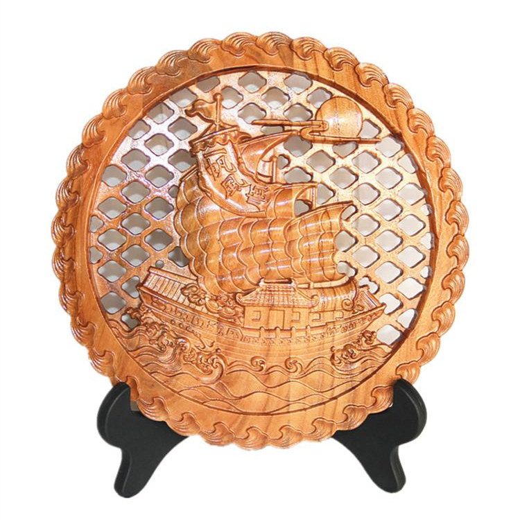 木雕工艺品办公室装饰品物帆船开业送礼领导实木雕刻桃木一帆风顺