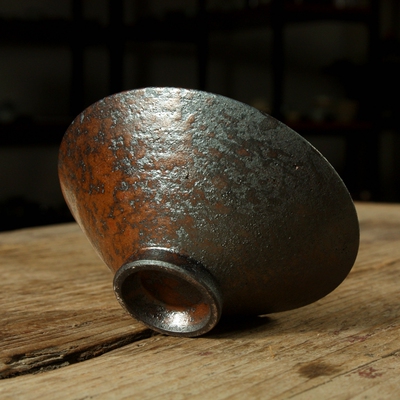 亦紫陶柴烧茶盏窑变茶盏主人杯 粗陶茶杯功夫茶具 宜兴紫砂小茶碗