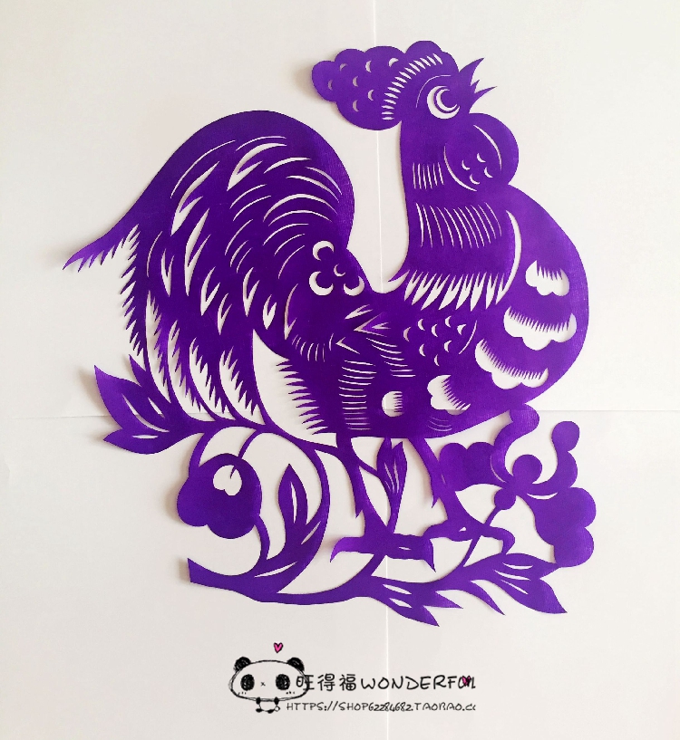 百色 手工窗花剪纸公鸡十二生肖鸡年剪纸图作品玻璃窗户镂空贴纸