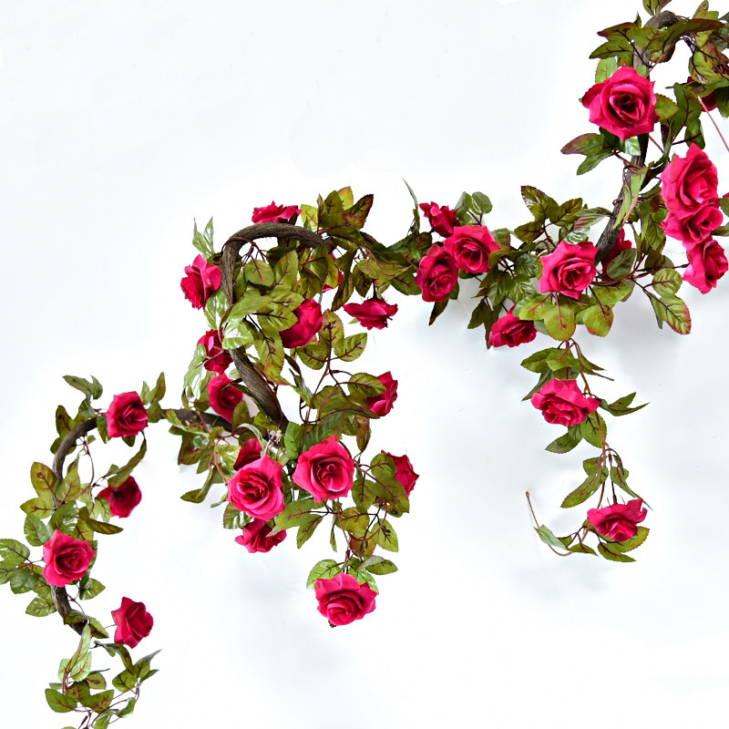 空调管_仿真玫瑰花藤假花藤蔓空调管道缠绕遮挡室内装饰藤条塑料花藤