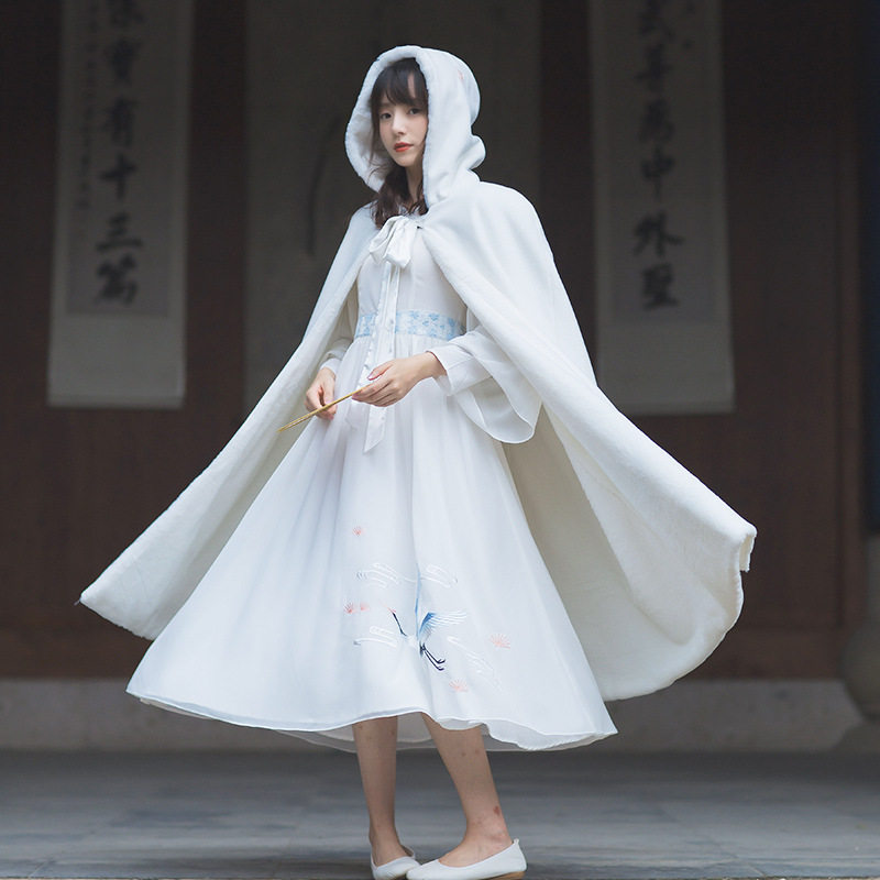 汉元素改良刺绣汉服斗篷女冬加厚长款披风古风
