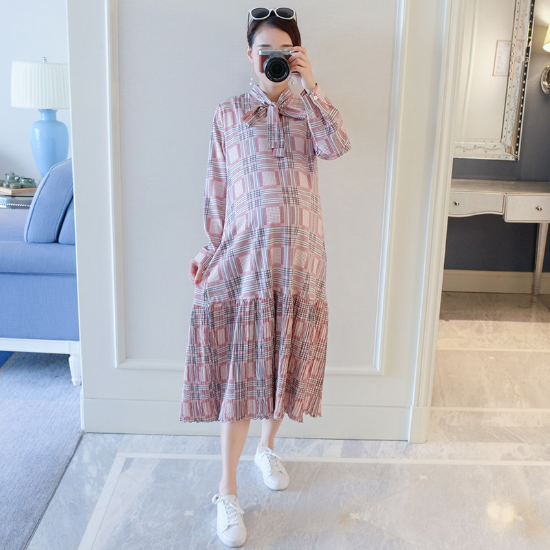 孕妇连衣裙春秋新款韩版格子打底衫时尚宽松孕妇装