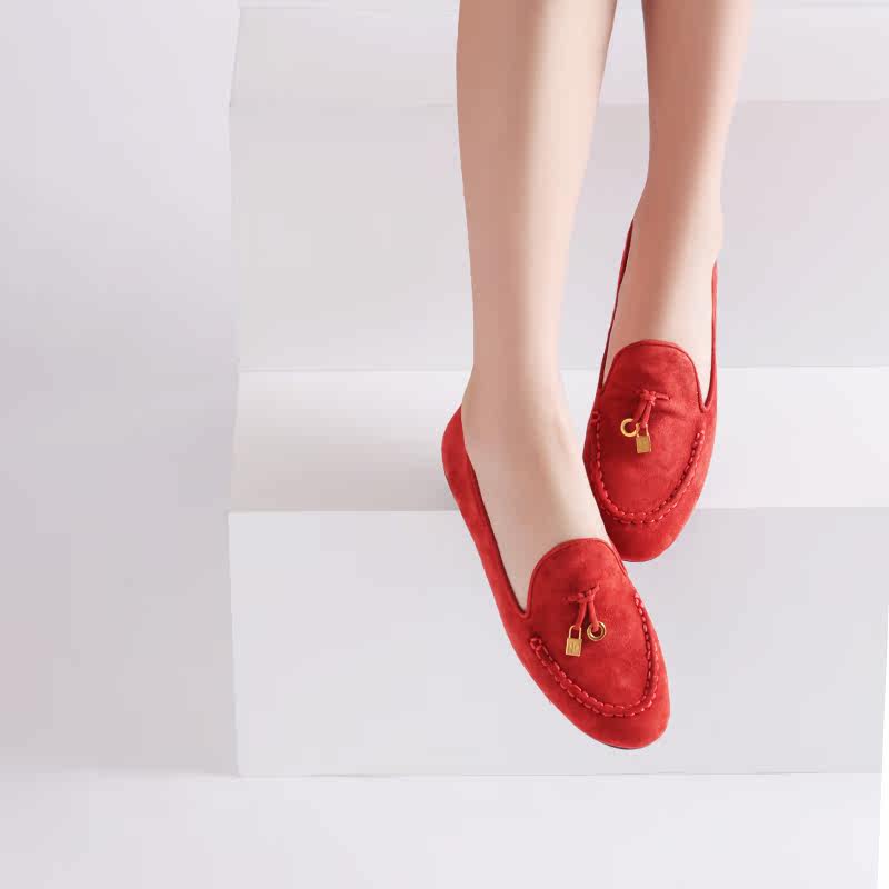 kaka轻奢特惠 意大利设计师秀场先锋定制羊皮反绒流穗平底女盖鞋