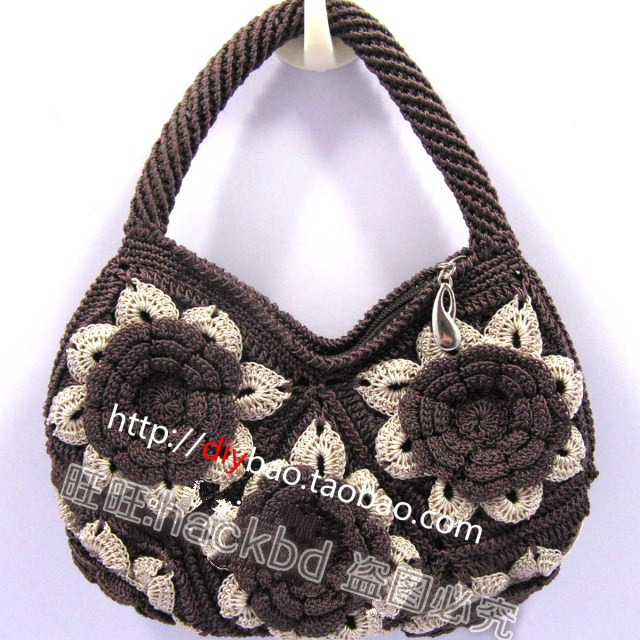 小型手提8片拼花包 花片包 钩包 钩编包 手工包 款色/咖啡色