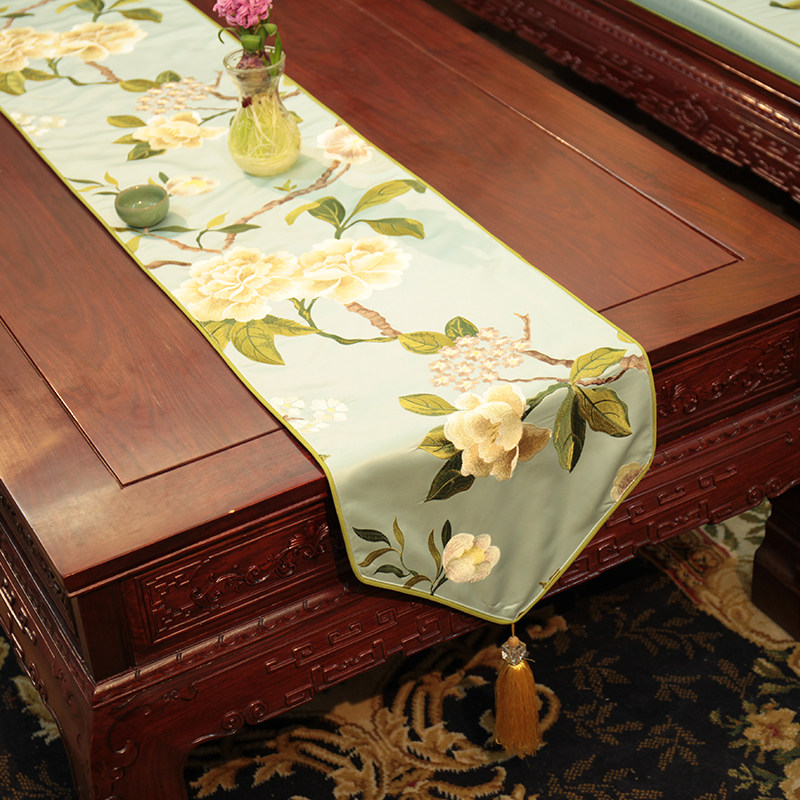 新中式桌旗古典中国风布艺茶几旗挂旗床旗床尾巾餐垫玄关桌旗定制