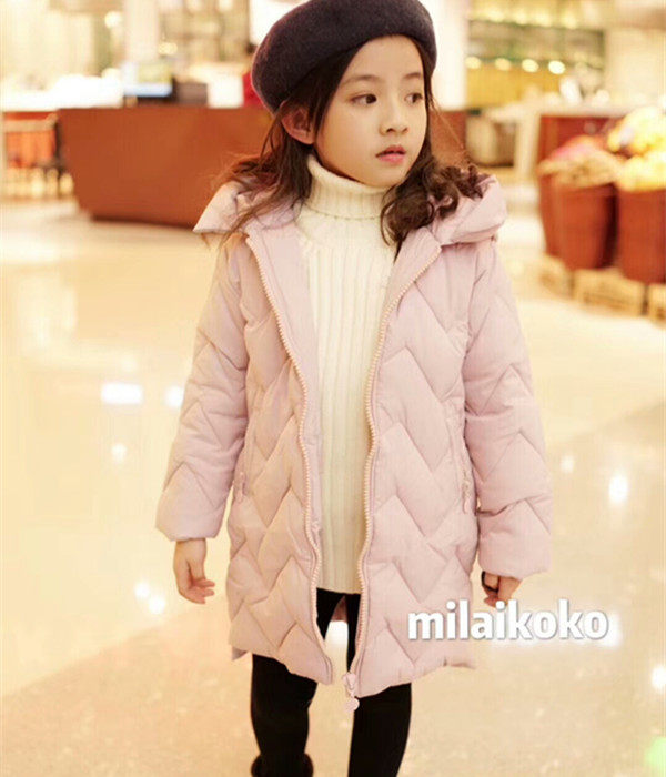 milaikoko米莱童装2017冬季新款女童羽绒棉棉衣中长款休闲棉袄厚