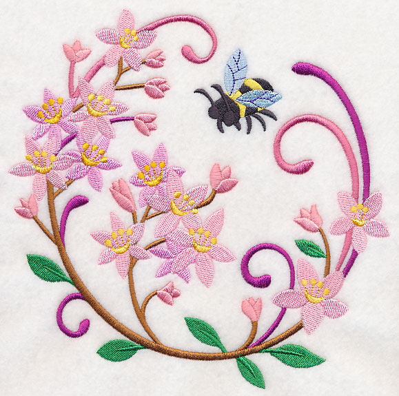 一折工作室设计_粉色花朵和小蜜蜂电脑绣花刺绣文件原创工作室设计师