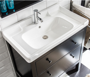 洗脸盆陶瓷台盆一体半嵌入式台上盆洗面盆洗手盆中边盆1米1.1米长
