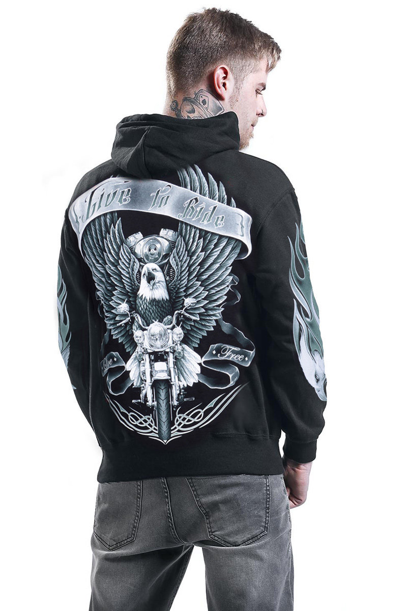 boy男装潮牌卫衣_潮牌卫衣男 boy老鹰机车外套 宽松黑色连帽 开衫加绒