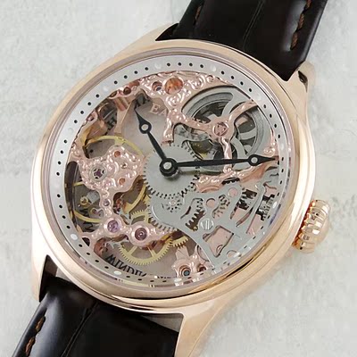 日本正品代购直邮earnshaw男款玫瑰金全镂空雕花手动机械真皮手表