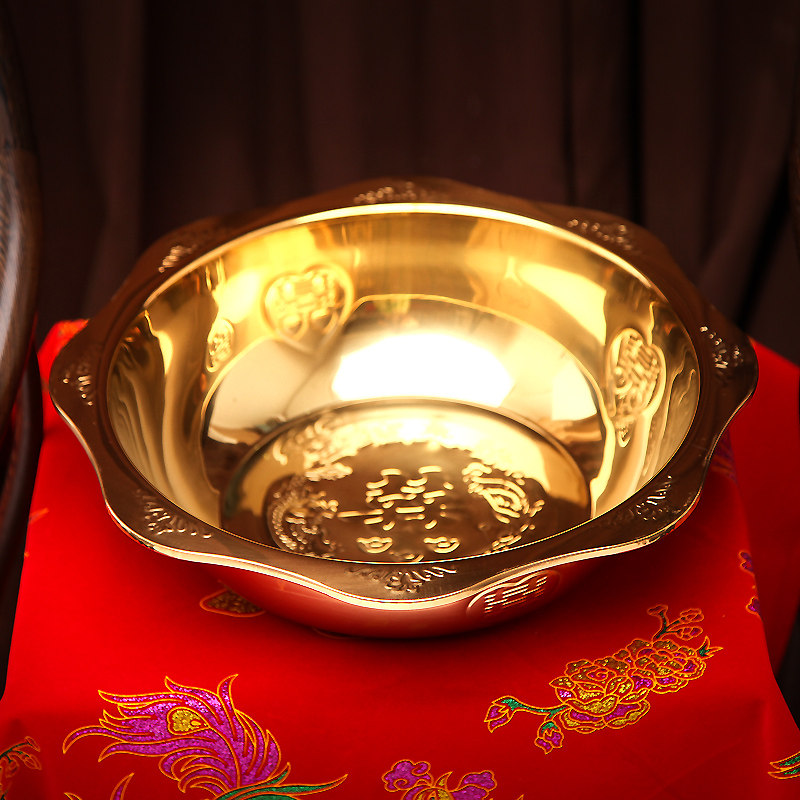 女方陪嫁婚庆用品_结婚用品洗脸盆新娘嫁妆喜盆红脸盆金盆搪瓷盆婚庆