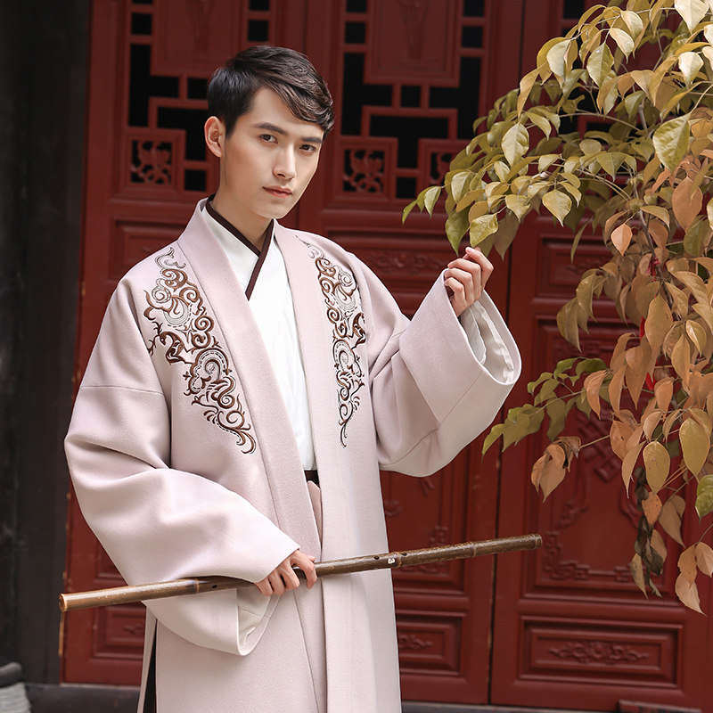 重回汉唐 鹿隐 汉服男绣花仿毛呢短褙子传统日常古