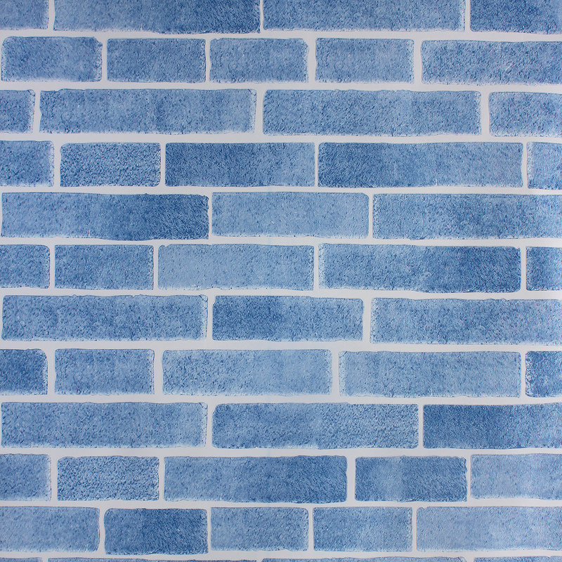 3d加厚蓝色地中海砖块壁纸白色砖纹 文化砖 客厅餐厅电视背景墙纸