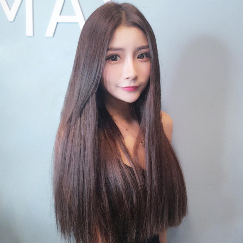 假发套女中长发 自然_假发女中分长直发韩国时尚长发逼真自然黑色中分