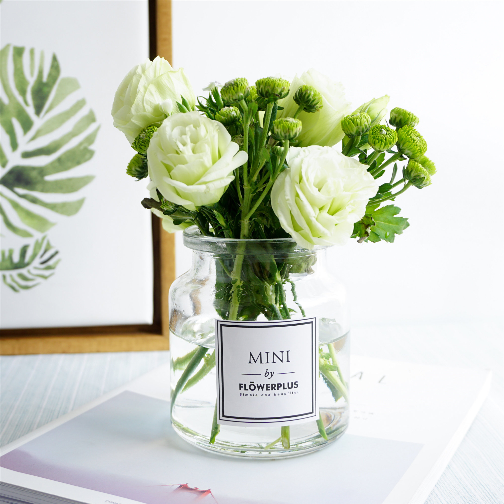 北欧风ins玻璃小花瓶 mini英文贴纸加厚透明大口台面花瓶家居装饰