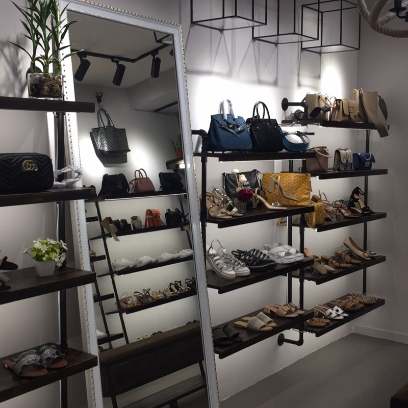 落地式_商场复古鞋店鞋架上墙男女童鞋包包陈列店铺展示柜落地式实木