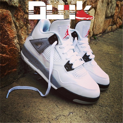 air jordan aj4代白水泥篮球鞋纯白赛车蓝408452/308497-006/100