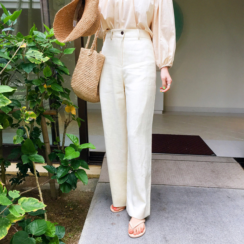 阔腿裤米白色大额优惠券