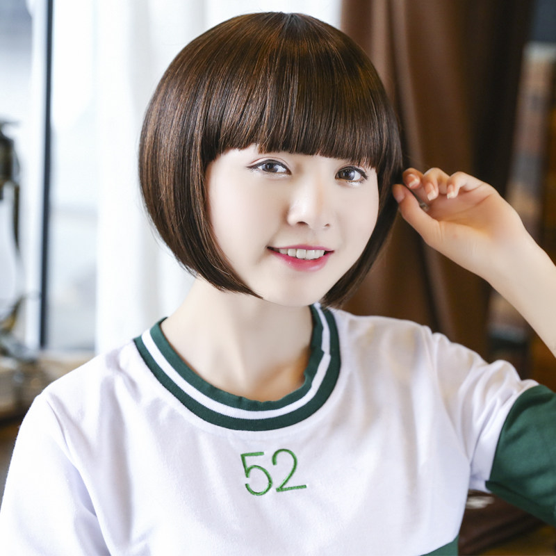 名戴假发女短发直发修脸蓬松自然逼真减龄齐刘海波波bobo头斜刘海