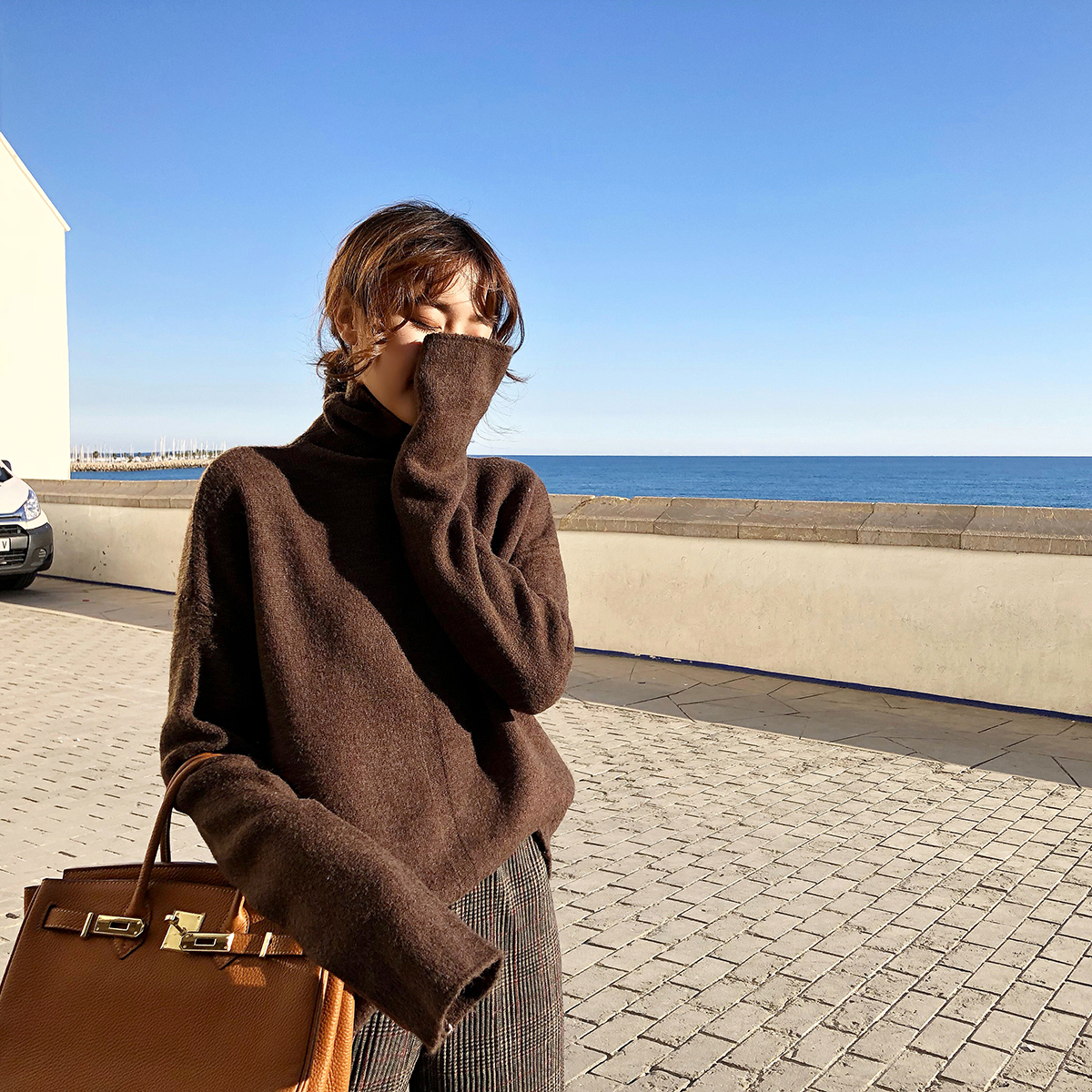 女装冬装2017新款时尚打底衫潮 纯色宽松高领套头内搭毛衣女秋冬