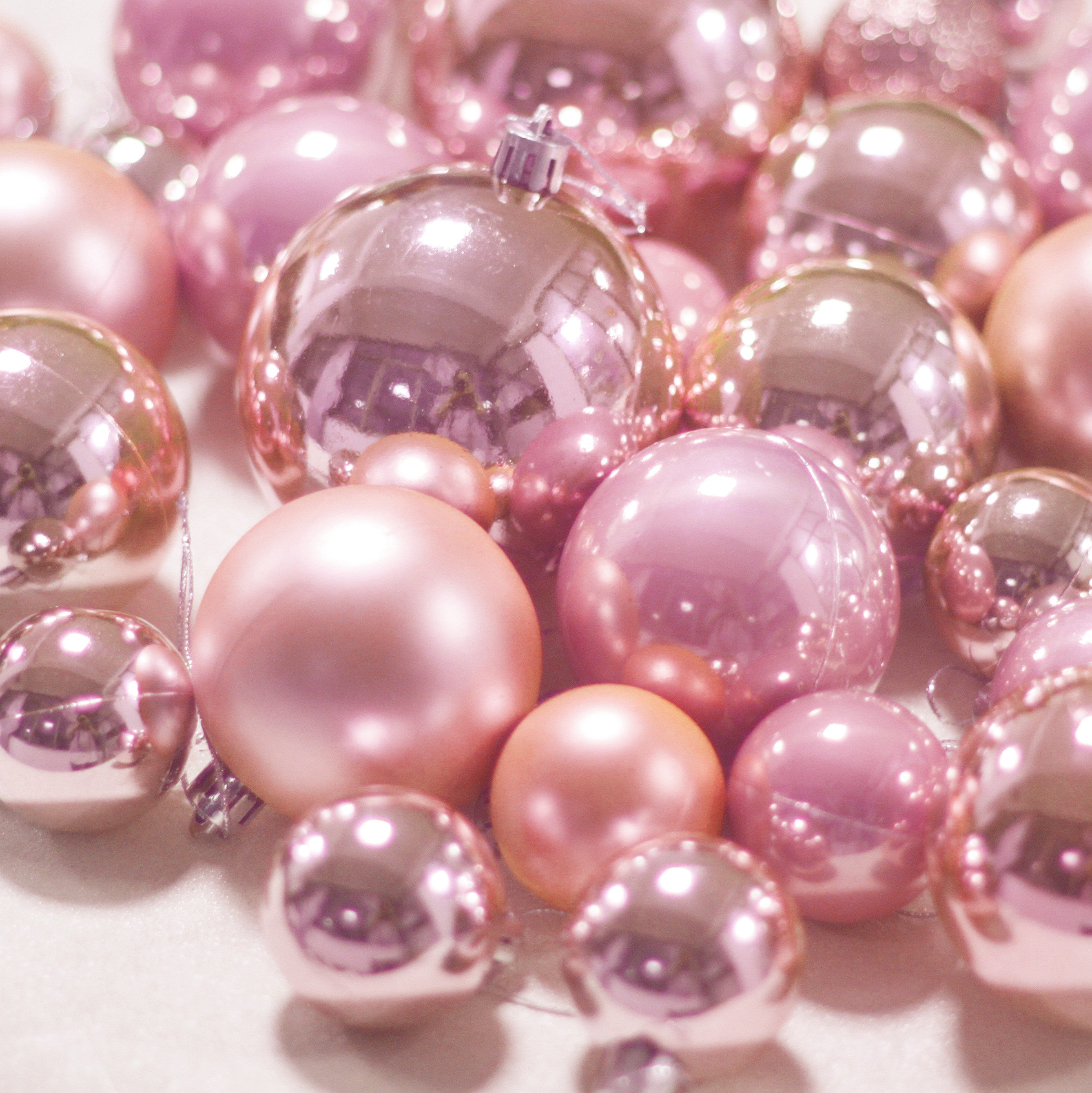 圣诞节装饰 挂饰 装饰用品_3-10cm粉色玫瑰金珠光圣诞球圣诞节装饰品