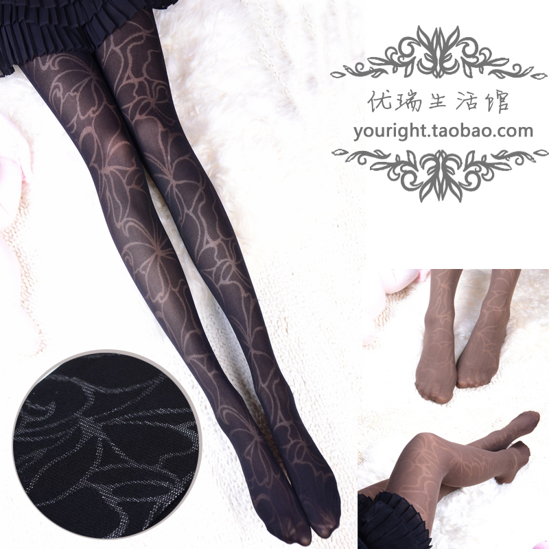 低调奢华 个性花纹纹身 高级天鹅绒 打底袜丝袜连裤 春夏