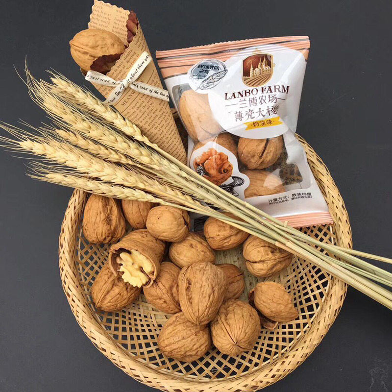 核桃批发 2斤装_兰博农场薄壳大核桃奶油味500g/2斤/5斤装特产手剥