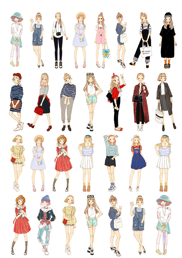 [女孩]手账和纸不干胶硫酸纸手账素材贴纸打印日人物贴画定制包邮