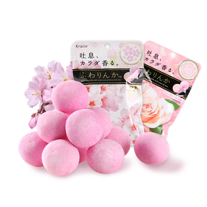 日本进口嘉娜宝樱花玫瑰香体糖零食糖果小零食软糖水果糖袋装32g