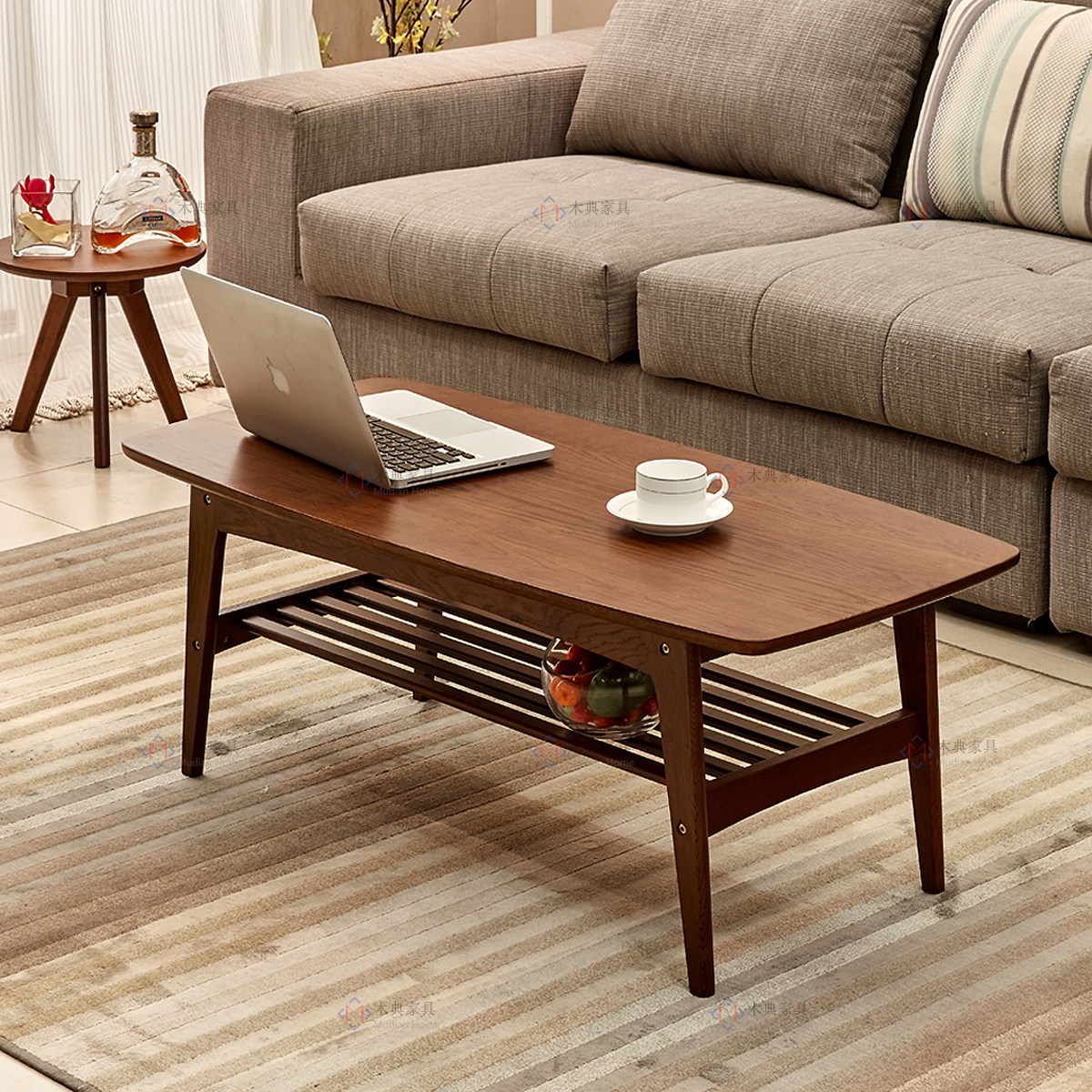 实木茶几简约日式橡木原木小茶几北欧方形创意