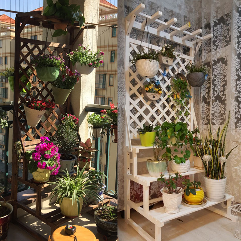 阳台花架实木多层阶梯架户外花盆架室内北欧悬挂落地式置物架子