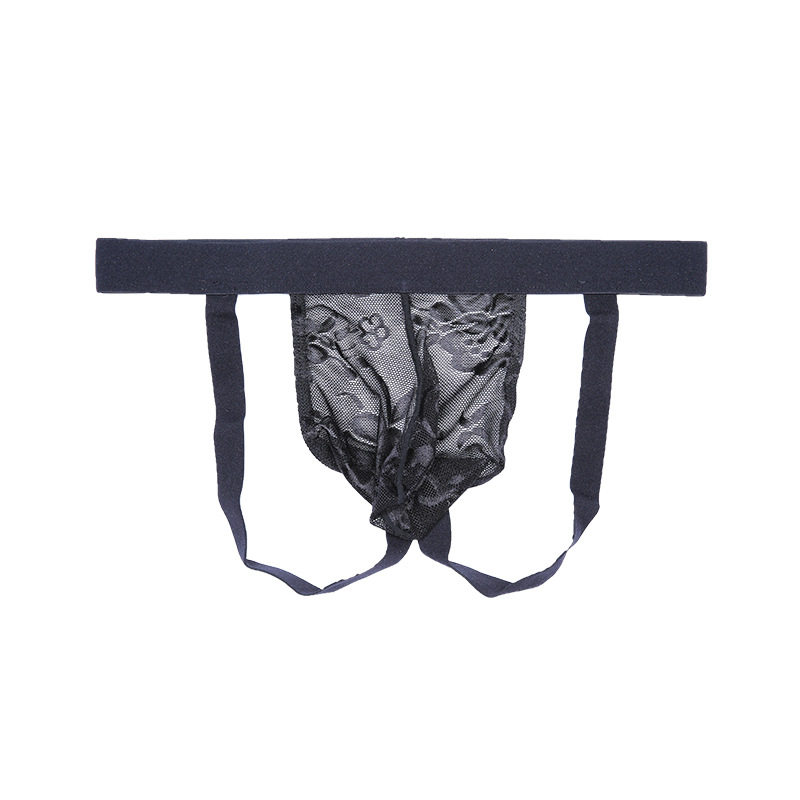 一折蕾丝内裤男 情趣_男士内裤男蕾丝丁字裤双丁t裤冰丝超薄半透明