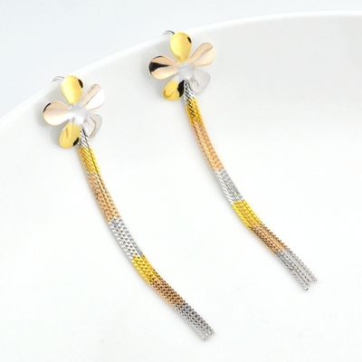 彩银耳环女925纯银镀彩金耳环 耳坠 银耳饰 纯银梅花耳环流苏耳坠