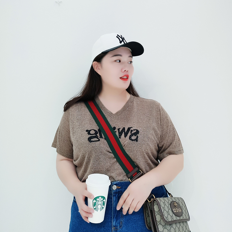 特价大码t恤女 短袖_大码女装胖mm夏装新款300斤胖mm加肥加大码烫钻