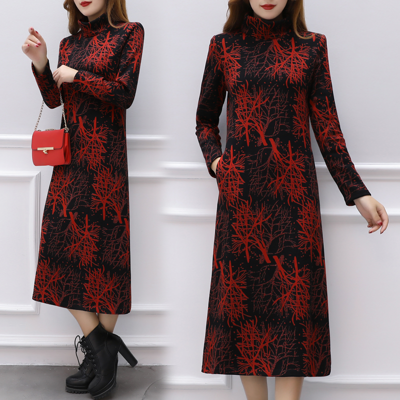 加厚_冬装新品妈妈装加厚保暖连衣裙气质高领显瘦长裙贵夫人加绒打底