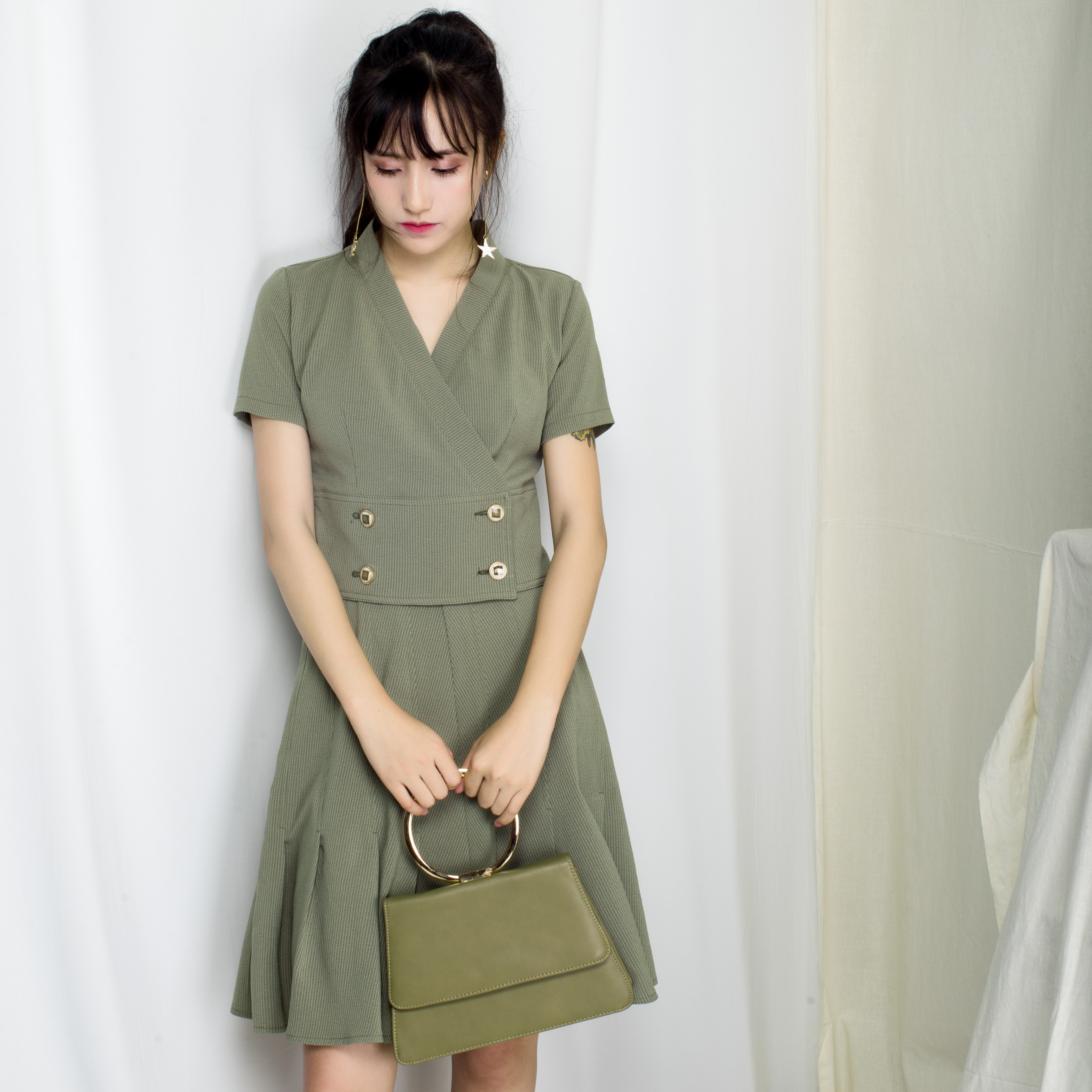 lazytime2017夏新款气质通勤港味上衣短裙半身