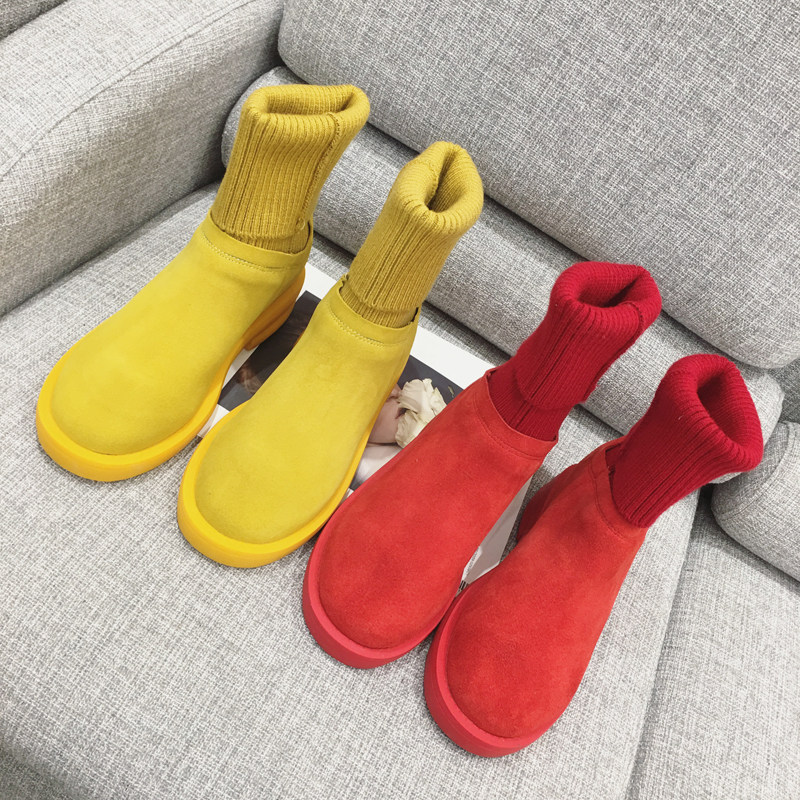 低跟袜子_鞋大师 热卖新款袜子女靴欧洲站圆头一脚蹬低跟纯色磨砂皮