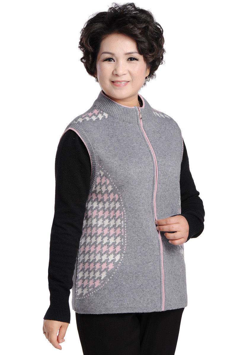 羊绒背心女冬_春秋冬女装中老年人毛线马甲羊毛背心针织开襟坎肩加肥