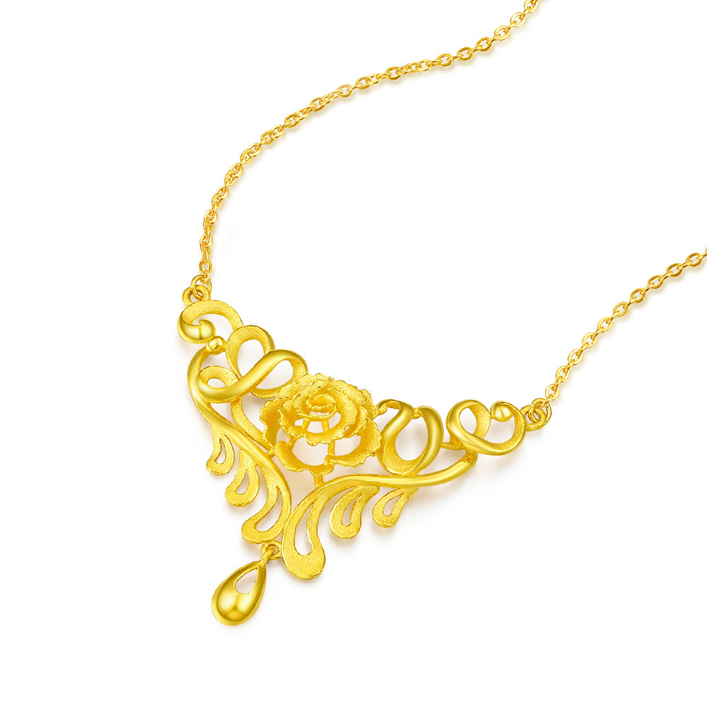 周大生黄金婚嫁套链足金康乃馨花型项链项坠结婚