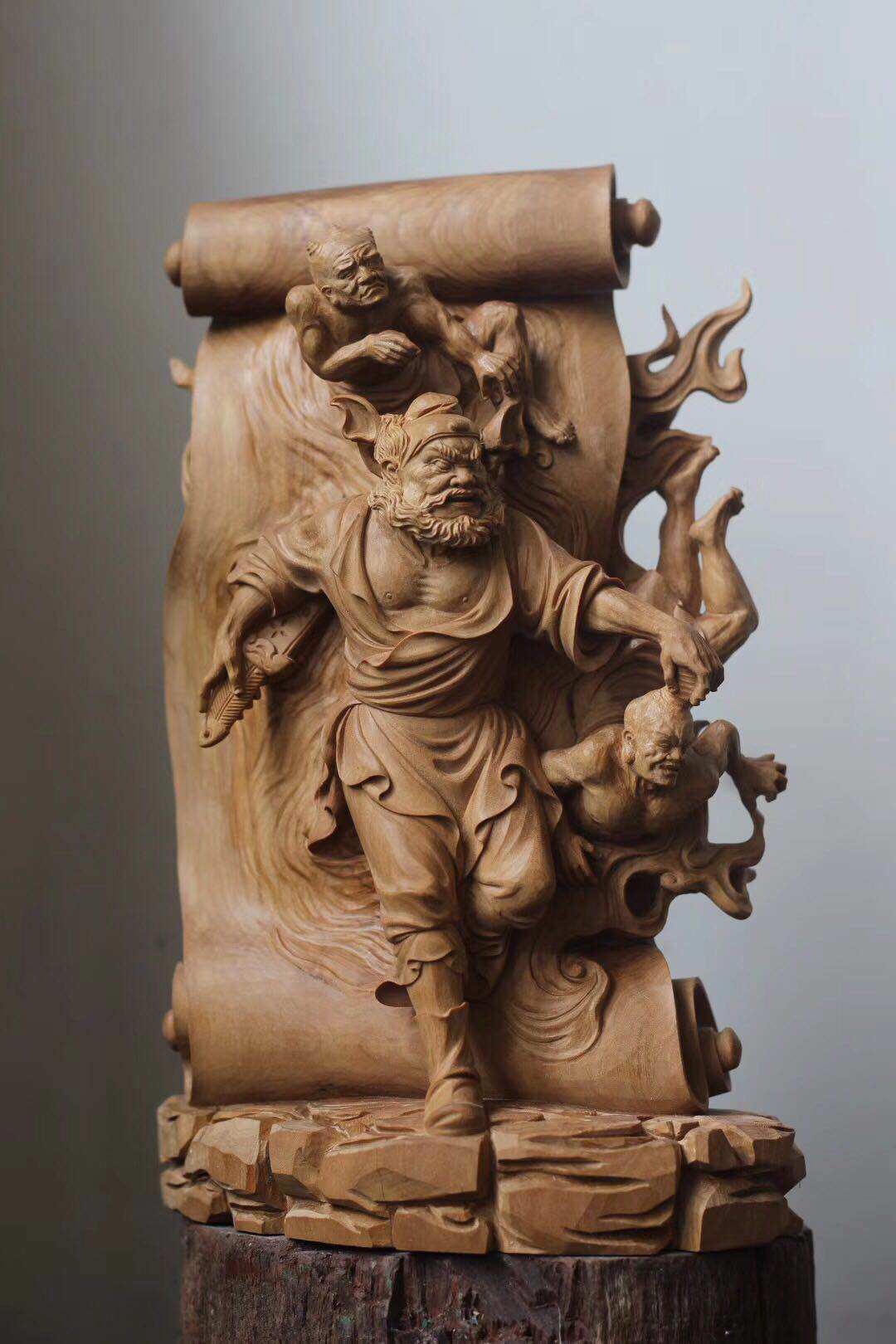 手作老山檀雕件纯手工木雕印度檀香名家雕刻钟馗捉鬼风水摆件优惠券